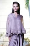 Shop_Vara By Vibha N Priti_Lilac Organza, Satin, Modal Embroidery V-neck Hand Tunic And Skirt Set _Online_at_Aza_Fashions