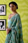 Buy_Deep Thee_Green Crepe, Silk, Tissue Beads, Sequins Floral Printed Sage Saree Set _Online_at_Aza_Fashions
