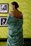 Shop_Deep Thee_Green Crepe, Silk, Tissue Beads, Sequins Floral Printed Sage Saree Set _Online_at_Aza_Fashions