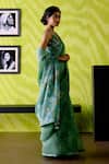 Buy_Deep Thee_Green Organza, Crepe, Silk Embroidery V-neck Sage Saree Set _Online_at_Aza_Fashions