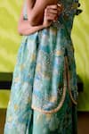 Shop_Deep Thee_Green Crepe, Silk, Organza Beads, Sequins V-neck Floral Print Sage Sharara Set _Online_at_Aza_Fashions