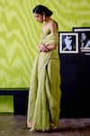 Shop_Deep Thee_Green Organza, Silk Sequins, Applique Sweetheart Neck Apple Saree Set _at_Aza_Fashions
