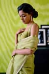 Deep Thee_Green Organza, Silk Sequins, Applique Sweetheart Neck Apple Saree Set _Online_at_Aza_Fashions