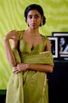 Buy_Deep Thee_Green Organza, Silk Sequins, Applique Sweetheart Neck Apple Saree Set _Online_at_Aza_Fashions