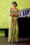Buy_Deep Thee_Green Organza, Silk Sequins, Applique Sweetheart Neck Apple Saree Set _at_Aza_Fashions