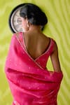 Shop_Deep Thee_Fuchsia Organza, Crepe Cut Work, Embroidery Pink And Saree With Blouse _at_Aza_Fashions