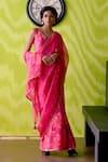 Buy_Deep Thee_Fuchsia Organza, Crepe Cut Work, Embroidery Pink And Saree With Blouse _at_Aza_Fashions