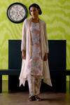 Buy_Deep Thee_Ivory Chanderi, Crepe Cut Work Round Neck Floral Printed Jacket Set _at_Aza_Fashions