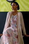 Deep Thee_Ivory Chanderi, Crepe Cut Work Round Neck Floral Printed Jacket Set _Online_at_Aza_Fashions