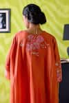 Shop_Deep Thee_Rust Chanderi Embroidery Split V-neck Panelled Short Kaftan Set _at_Aza_Fashions
