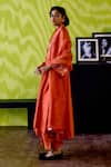 Deep Thee_Rust Chanderi, Organza Applique, Sequins V-neck Orange A-line Kurta Set _Online_at_Aza_Fashions