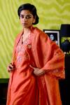 Buy_Deep Thee_Rust Chanderi, Organza Applique, Sequins V-neck Orange A-line Kurta Set _Online_at_Aza_Fashions