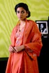 Shop_Deep Thee_Rust Chanderi, Organza Applique, Sequins V-neck Orange A-line Kurta Set _Online_at_Aza_Fashions