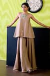 Buy_Deep Thee_Beige Chanderi Cut Work, Embroidery Halter Neck Mocha Top With Sharara _at_Aza_Fashions