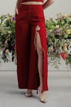 Buy_Pocket Stories_Blush Microfiber, Crepe Embroidery Asymmetric Crimson Pulse Print Set _Online_at_Aza_Fashions
