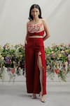 Buy_Pocket Stories_Blush Microfiber, Crepe Embroidery Asymmetric Crimson Pulse Print Set _at_Aza_Fashions