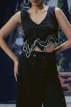Pocket Stories_Black Microfiber V-neck Nightfall Reverse Vest And Pant Set _Online_at_Aza_Fashions