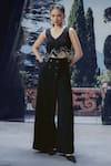Buy_Pocket Stories_Black Microfiber V-neck Nightfall Reverse Vest And Pant Set _at_Aza_Fashions
