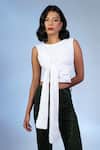 Buy_Pocket Stories_White Cotton Round Neck Wrap And Tie Elegance Top _Online_at_Aza_Fashions