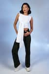 Shop_Pocket Stories_White Cotton Round Neck Wrap And Tie Elegance Top _at_Aza_Fashions