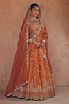 Kritika Dawar_Orange Tissue, Silk Organza Embroidery, Sequins V-neck Rust Lehenga Set _at_Aza_Fashions