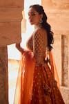 Kritika Dawar_Rust Tissue, Silk Organza Sequins, Embroidery V-neck Orange Designer Lehenga Set _Online_at_Aza_Fashions
