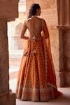 Shop_Kritika Dawar_Rust Tissue, Silk Organza Sequins, Embroidery V-neck Orange Designer Lehenga Set _at_Aza_Fashions
