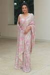 Buy_Pooja Bagaria_Pink Sequins V-neck Flower Dream Pre-draped Saree Set _at_Aza_Fashions