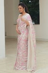 Pooja Bagaria_Pink Sequins V-neck Flower Dream Pre-draped Saree Set _Online_at_Aza_Fashions
