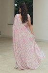 Shop_Pooja Bagaria_Pink Sequins V-neck Flower Dream Pre-draped Saree Set _at_Aza_Fashions