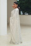 Pooja Bagaria_Silver Sequins Round Neck Flower Dream Pre-draped Saree Set _Online_at_Aza_Fashions