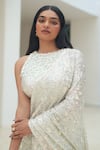 Buy_Pooja Bagaria_Silver Sequins Round Neck Flower Dream Pre-draped Saree Set _Online_at_Aza_Fashions