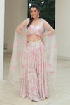 Buy_Pooja Bagaria_Pink Silk Sequins, Embroidery Sweetheart Neck Jazz It Up Lehenga Set _at_Aza_Fashions