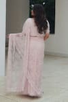 Shop_Pooja Bagaria_Pink Net Sequins Round Neck Pastel Chantilly Lehenga Saree _at_Aza_Fashions