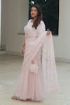 Pooja Bagaria_Pink Net Sequins Round Neck Pastel Chantilly Lehenga Saree _Online_at_Aza_Fashions