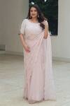 Buy_Pooja Bagaria_Pink Net Sequins Round Neck Pastel Chantilly Lehenga Saree _at_Aza_Fashions