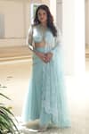 Buy_Pooja Bagaria_Blue Net Sequins, Lace, Embroidery Round Neck Powder Chantilly Lehenga Saree _at_Aza_Fashions