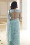 Shop_Pooja Bagaria_Blue Net Sequins, Lace, Embroidery Round Neck Powder Chantilly Lehenga Saree _at_Aza_Fashions