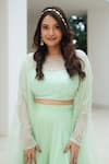 Pooja Bagaria_Green Organza, Net Sequins, Embroidery Round Neck Pastel Glitter Palazzo Set _at_Aza_Fashions