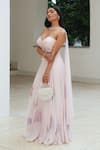 Pooja Bagaria_Pink Organza Lace, Embroidery Sweetheart Neck Pastel Corset Fusion Set _Online_at_Aza_Fashions