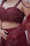 Shop_Pooja Bagaria_Maroon Sequins, Crystals, Embroidery Sweetheart Neck Chantilly Lehenga Set _Online_at_Aza_Fashions