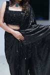 Shop_Pooja Bagaria_Black Sequins Square Neck Matt Fringe Draped Saree _Online_at_Aza_Fashions