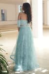Shop_Pooja Bagaria_Blue Lace, Net Sequins, Embroidery Off-shoulder Powder Off Skirt Set _at_Aza_Fashions