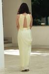 Shop_Pooja Bagaria_Yellow Organza, Satin Fringe, Embroidery Pastel Monotone Draped Skirt Set _at_Aza_Fashions