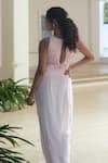 Shop_Pooja Bagaria_Pink Satin Embroidery Round , Keyhole Pastel Monotone Draped Skirt Set _at_Aza_Fashions