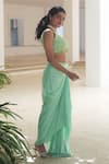 Shop_Pooja Bagaria_Mint Satin Sequins, Beads V-neck Green Monotone Draped Skirt Set _Online_at_Aza_Fashions