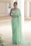 Buy_Pooja Bagaria_Green Organza Embroidery Sweetheart Neck Pastel Chantilly Saree Set _at_Aza_Fashions