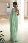 Shop_Pooja Bagaria_Green Organza Embroidery Sweetheart Neck Pastel Chantilly Saree Set _at_Aza_Fashions