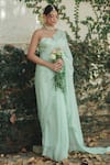 Pooja Bagaria_Green Organza Embroidery Sweetheart Neck Pastel Chantilly Saree Set _at_Aza_Fashions