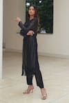 Buy_Pooja Bagaria_Black Sequins Round Neck Matt Fringe Shift Dress _Online_at_Aza_Fashions